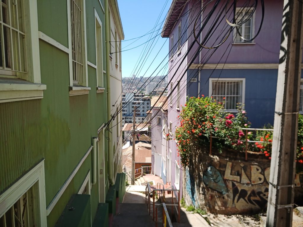 Narrow street in Valparaiso, Chile